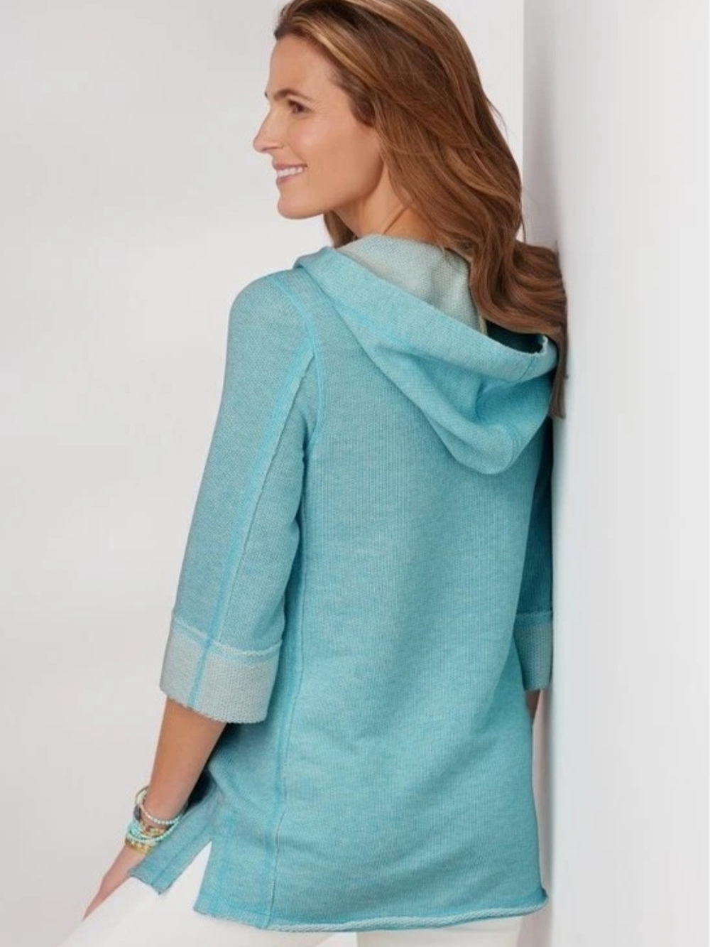 Soft Surroundings Just Beachy French Terry Pullover Hoodie in Teal